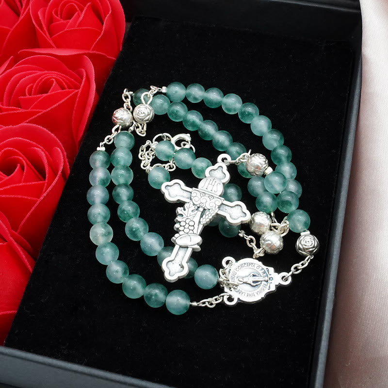 Aqua Green Chalcedony Crystal Prayers Blessing Rosary