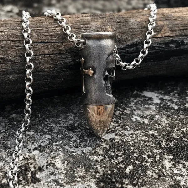 Skull and Crossbones Bullet Pendant Necklace - image 4