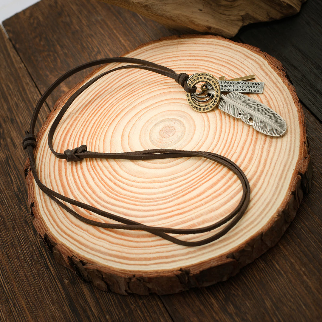 Feather Cross Pendant Leather Necklace - image 4
