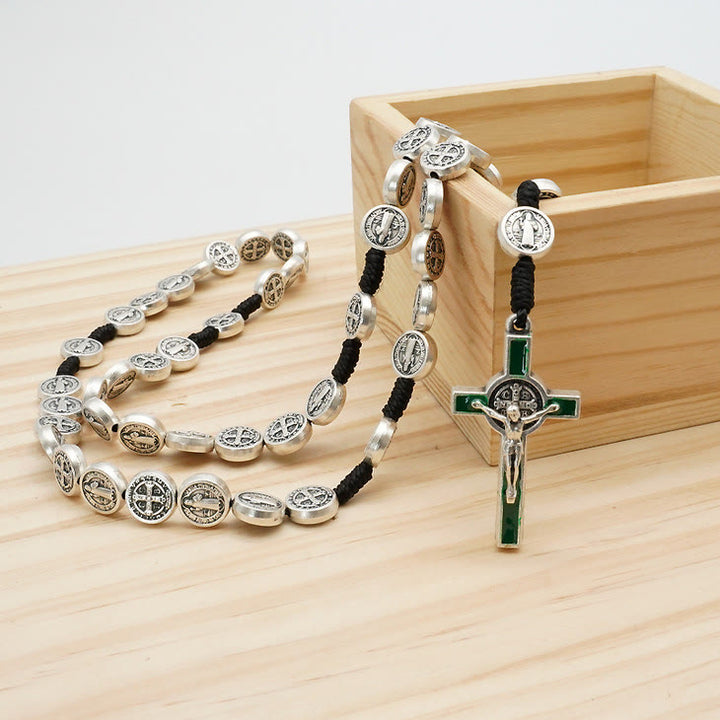 St. Benedict Alloy Hand-woven Rosary with Crucifix - Green - image 3
