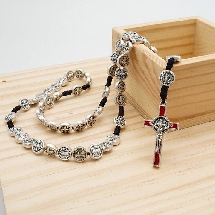St. Benedict Alloy Hand-woven Rosary with Crucifix - Red - image 4