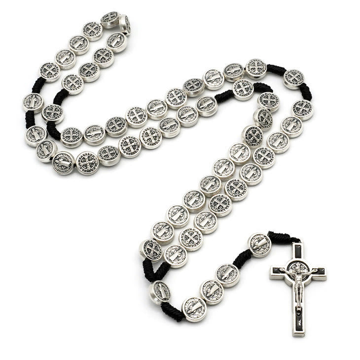 St. Benedict Alloy Hand-woven Rosary with Crucifix - Black - image 5