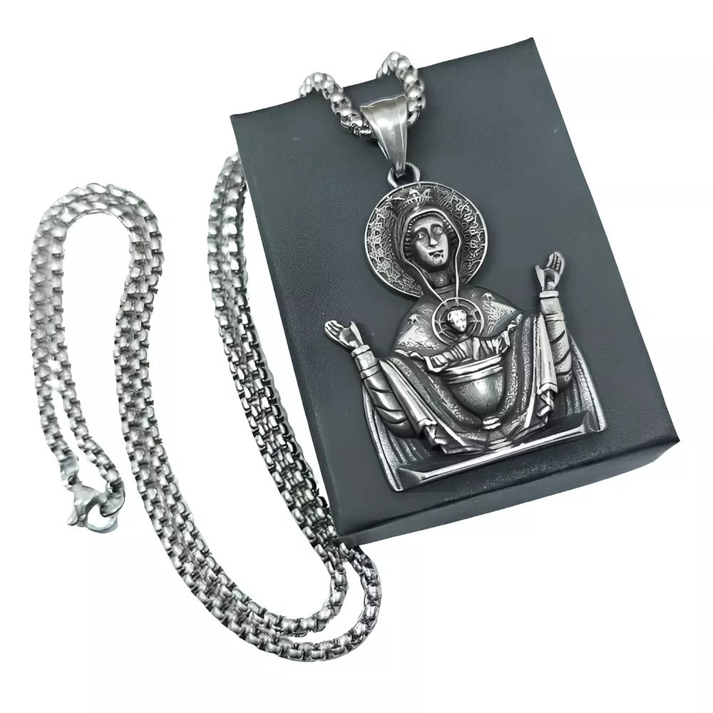 Virgin Mary Prayer Pendant Necklace Stainless Steel Catholic Medallion Protecion Chain - image 5