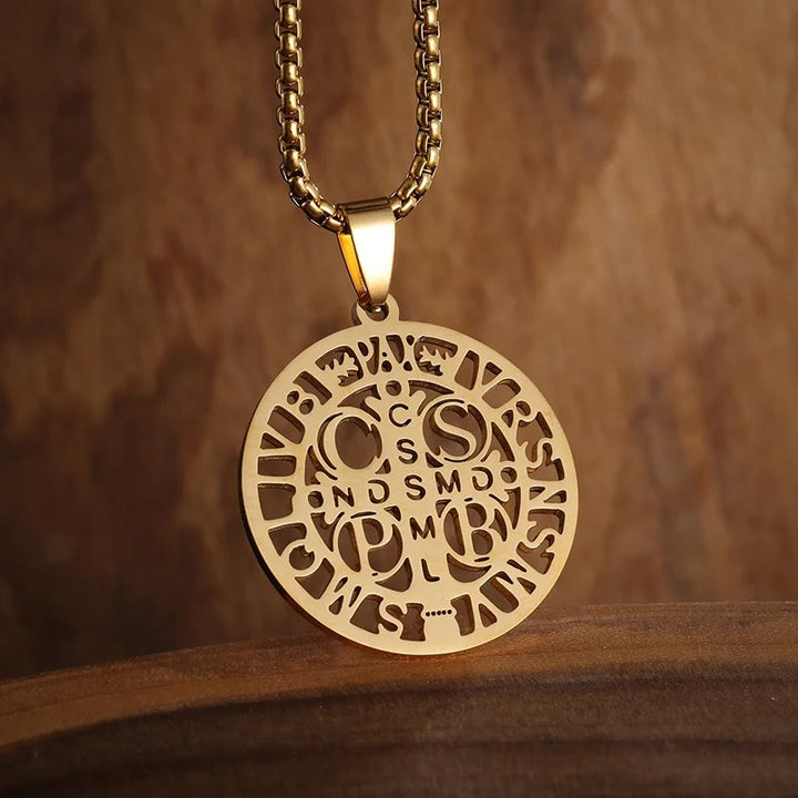 St. Benedict Symbol Openwork Pendant Necklace - Golden - image 1