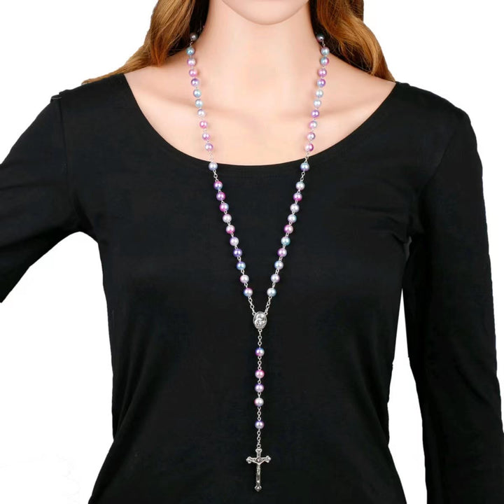 Two-color Pearl Crucifix Rosary - image 3