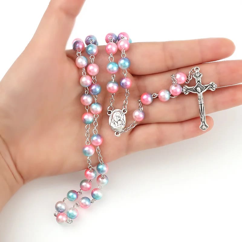 Two-color Pearl Crucifix Rosary - image 6