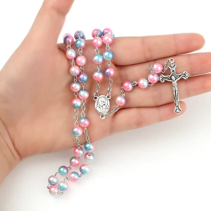 Two-color Pearl Crucifix Rosary - image 6
