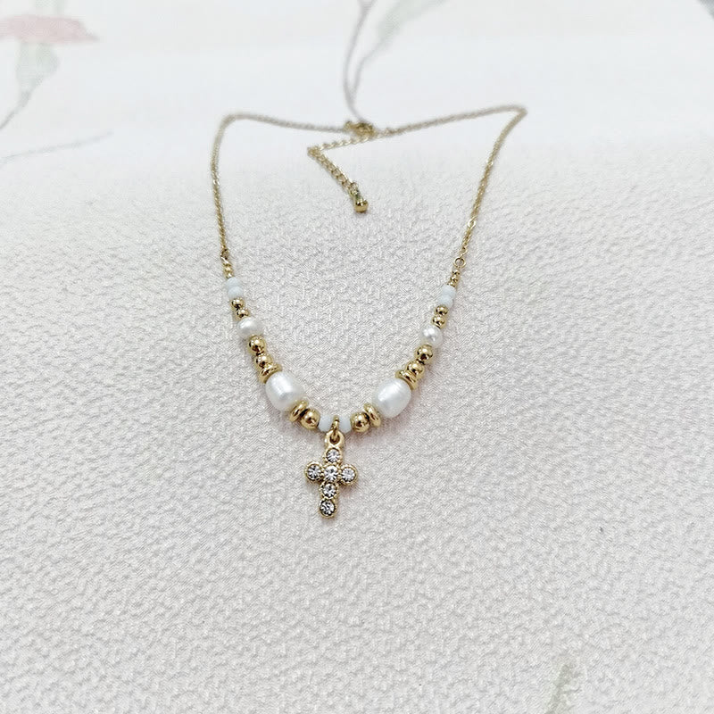 Freshwater Pearl Cross Necklace - Pearl - image 1