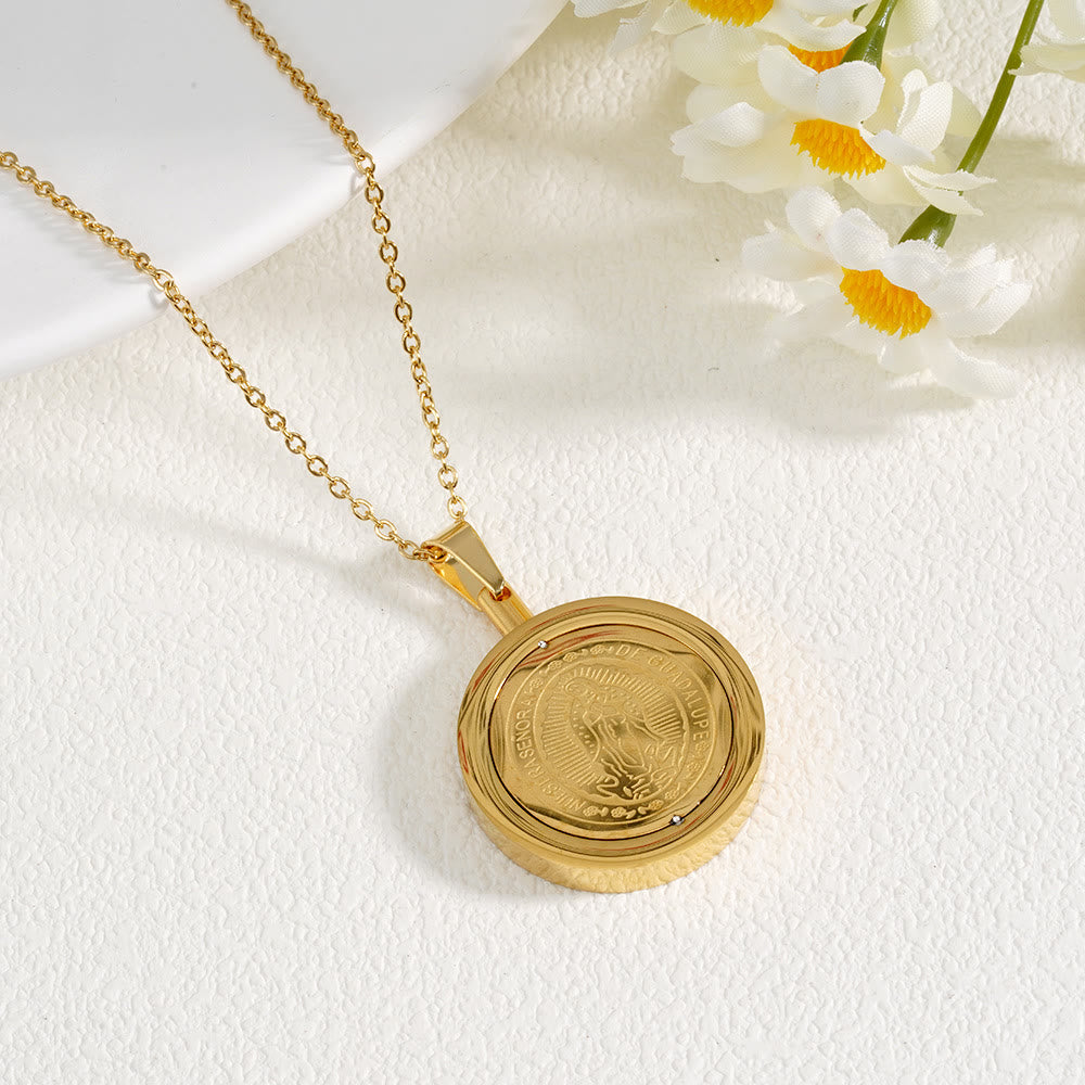 Gold Round Reversible Necklace: Our Lady and St. Benedict - image 2