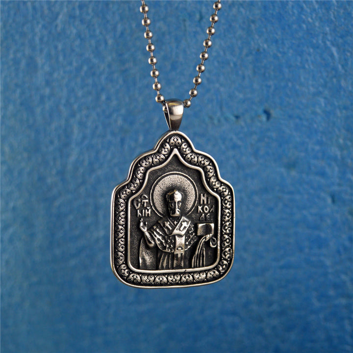 Christ Father Blessing Charm Titanium Necklace - Metallic - image 1