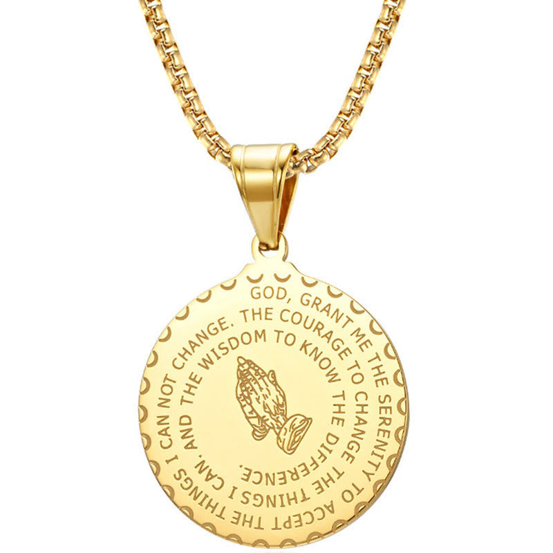 Christianity Praying Hands Round Plaque Necklace - image 7