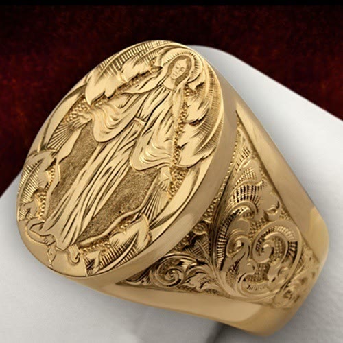 Virgin Mary Blessing Badge Hand Engraved Religious Ring