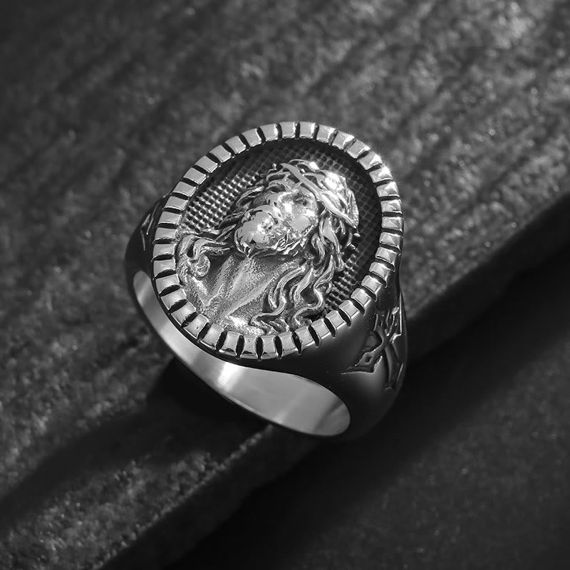 Vintage Christ Jesus Head Cross Blessing Ring