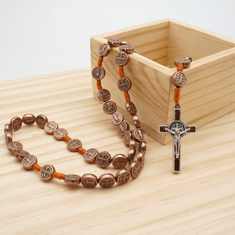 St. Benedict Alloy Hand-woven Rosary with Crucifix - Copper - image 1