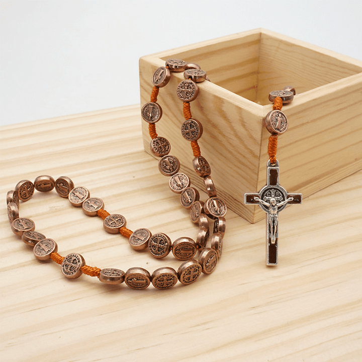 St. Benedict Alloy Hand-woven Rosary with Crucifix - Copper - image 1