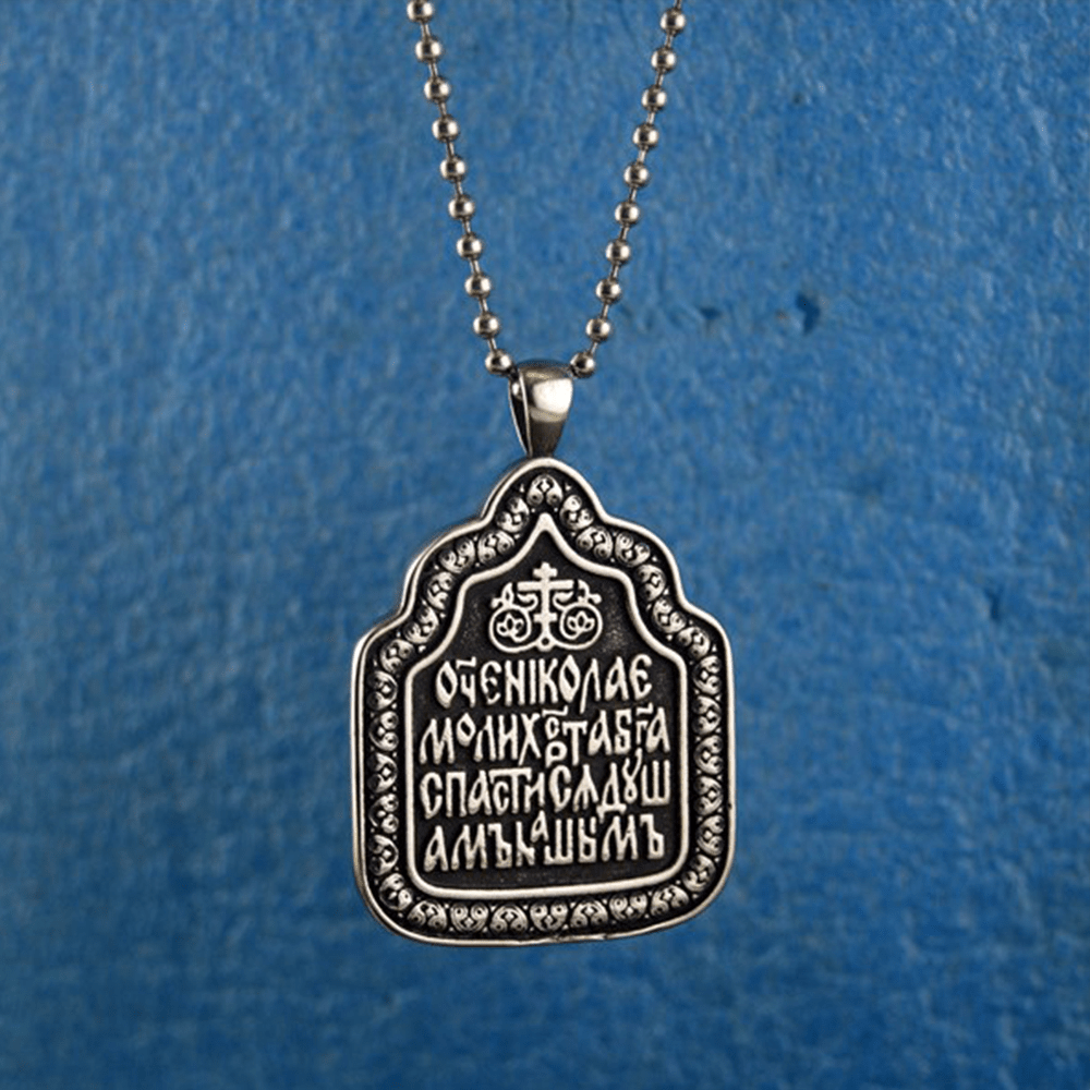 Christ Father Blessing Charm Titanium Necklace - image 2
