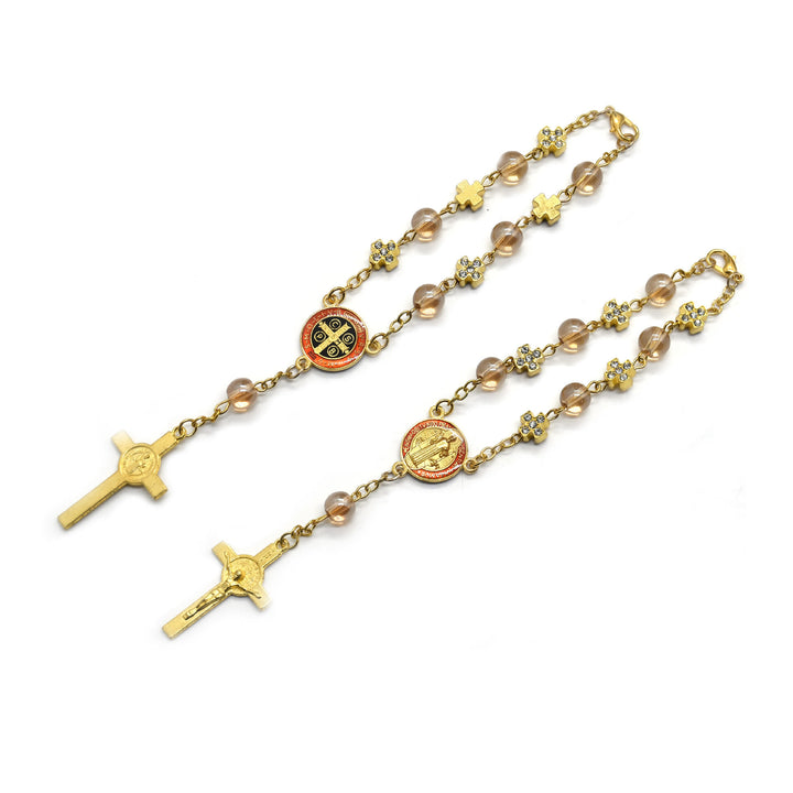 Christ Baptism St. Benedict Glass Bracelet Rosary