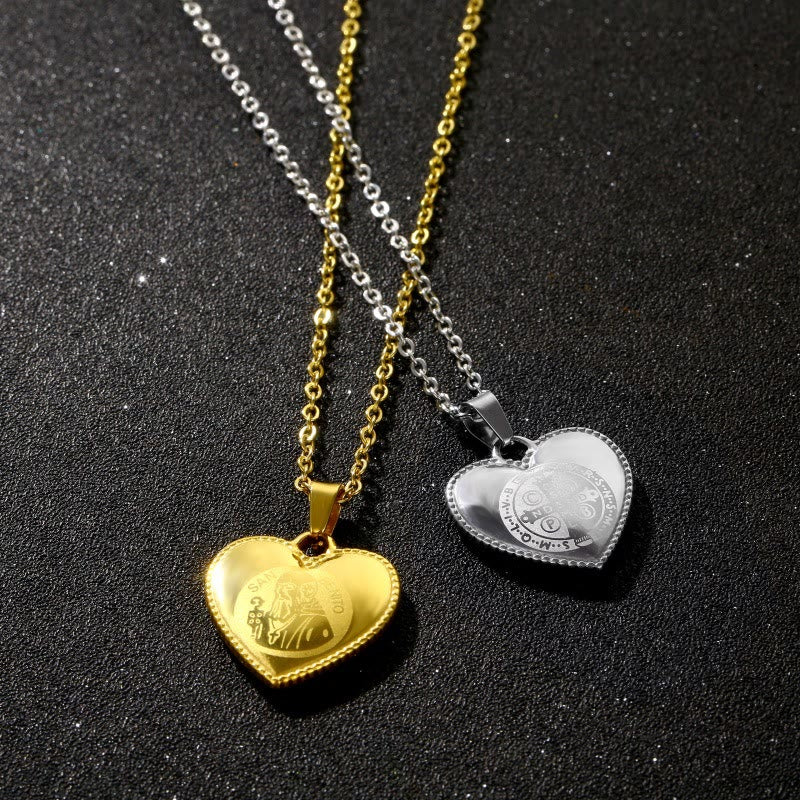 Classic Christian St. Benedict Medal Heart Necklace - Golden - image 1