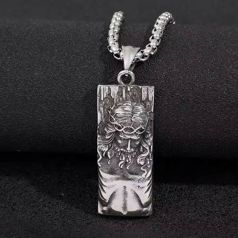 Christ Jesus Shield Amulet Religion Necklace - Silver - image 1