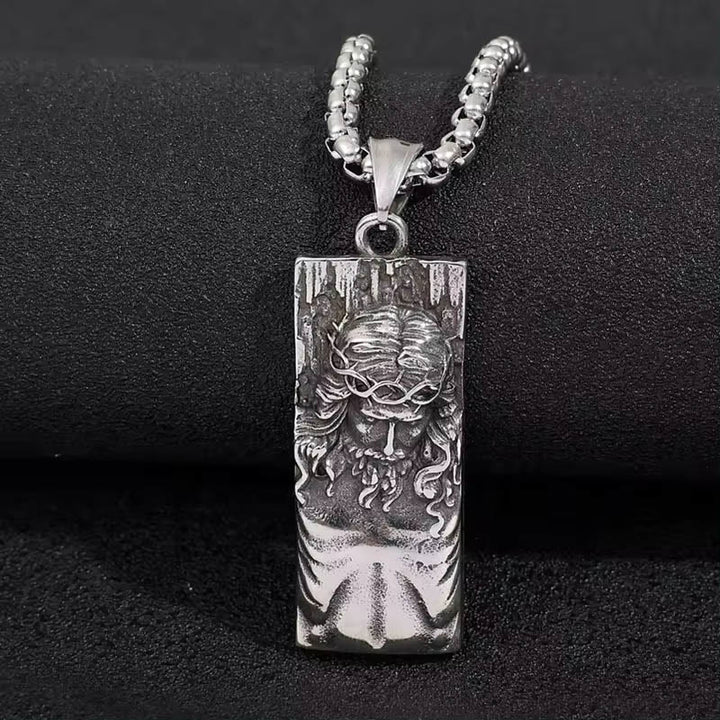 Christ Jesus Shield Amulet Religion Necklace - Silver - image 1