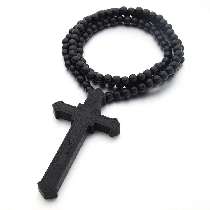 Christian Jesus Cross Wooden Necklace - Black - image 5