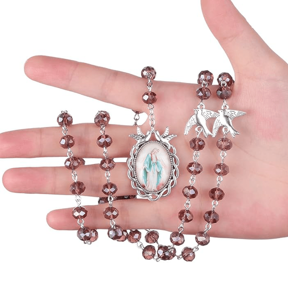 Holy Spirit & Our Lady of Grace of 6*8 mm Polyhedron Purple Crystal Alloy Chain Rosary - 🔥3 PCS - image 1