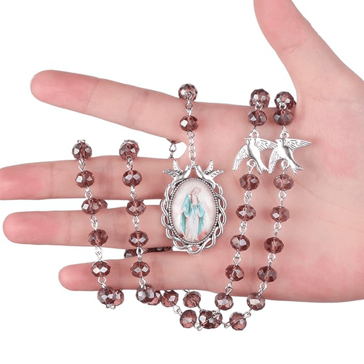 Holy Spirit & Our Lady of Grace of 6*8 mm Polyhedron Purple Crystal Alloy Chain Rosary - 🔥3 PCS - image 1
