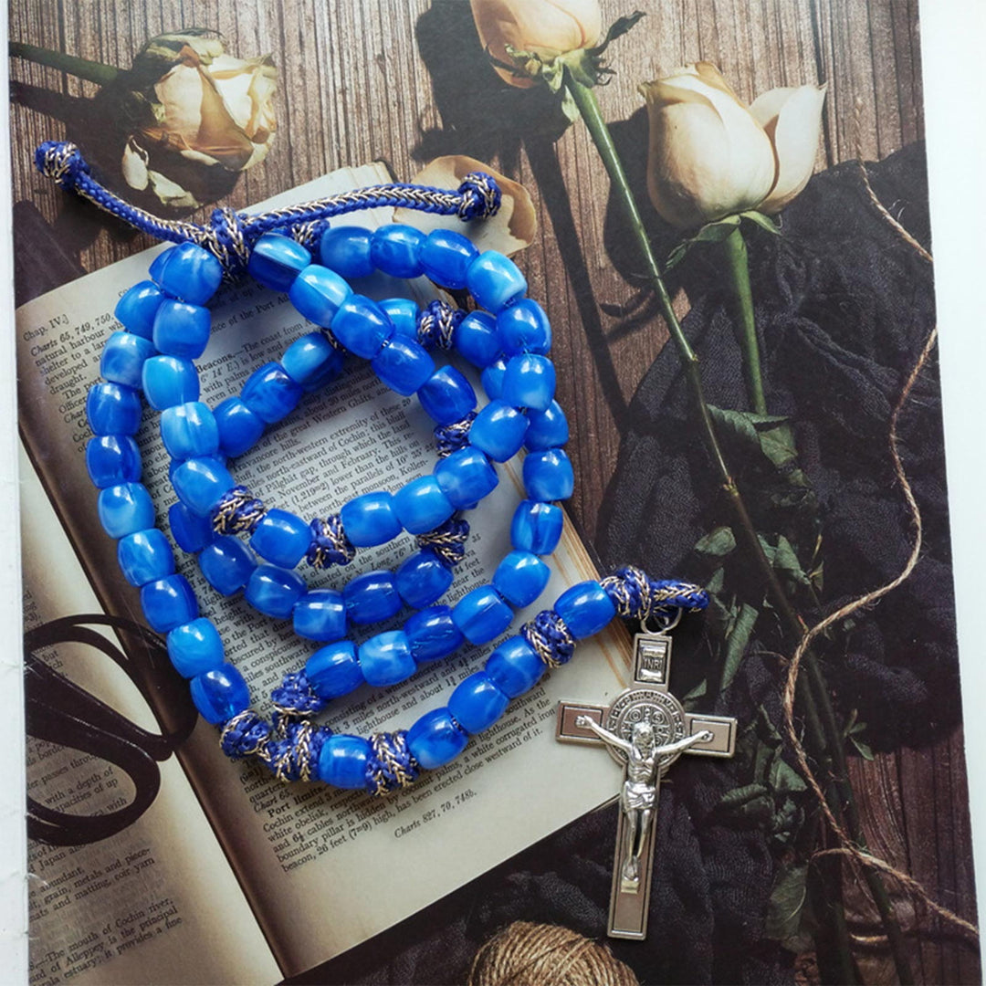 Crucifix of 12 mm Round Blue Acrylic Paracord Rosary - 🔥3 PCS - image 1