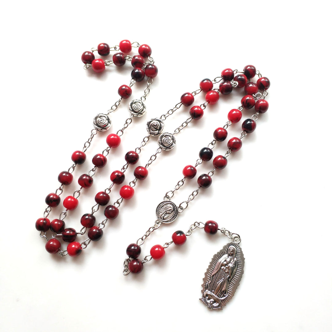 Our Lady of Fátima & Our Lady of Guadalupe of 8 mm Round Multicolor Acrylic Alloy Chain Rosary - 🔥3 PCS - image 1