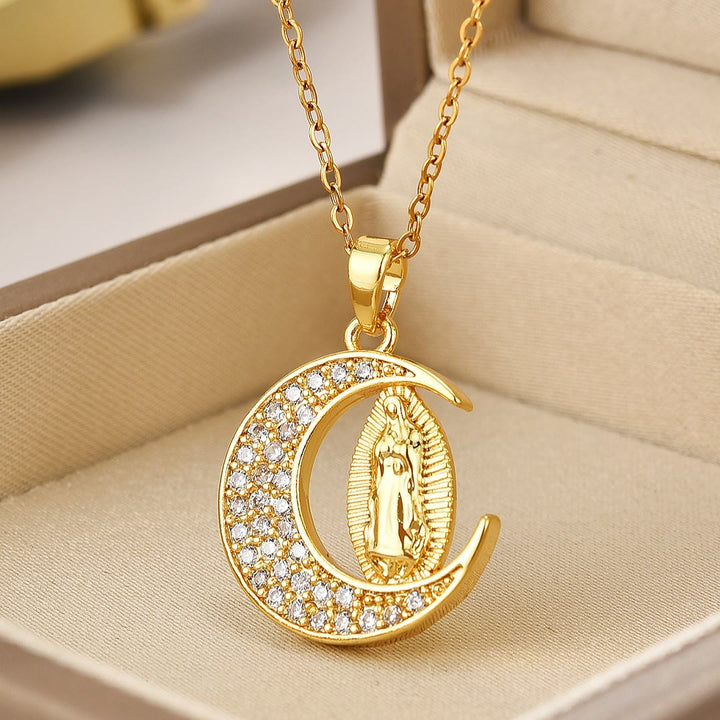 Crescent Moon Our Lady of Guadalupe Maria Golden Necklace - 🔥3 PCS - image 1