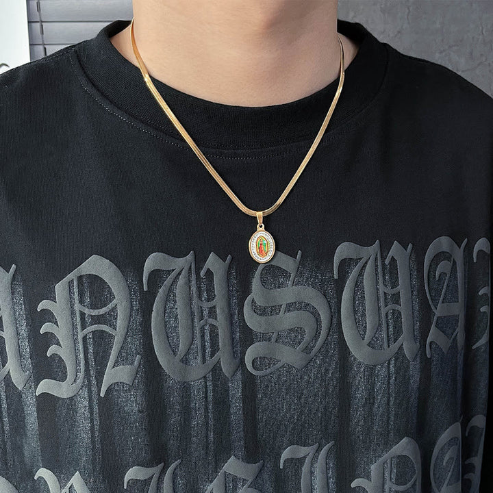 Our Lady of Guadalupe Snake Bone Chain Colorful Necklace - image 4