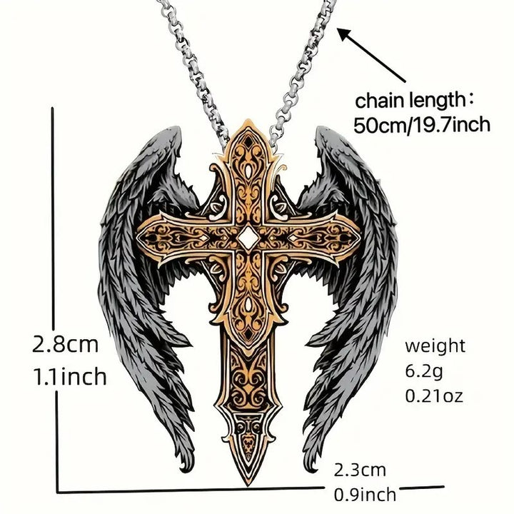 Heavy Style Protection Wings & Crafted Cross Alloy Necklace - image 3