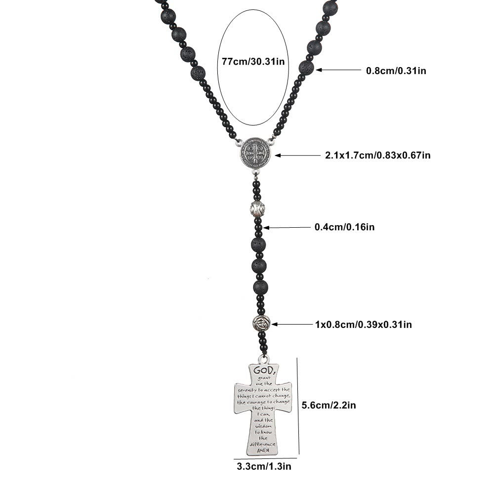 St. Benedict Medal & Cross of 8 mm Round Black Volcanic Stone Nylon Cord Rosary - image 4