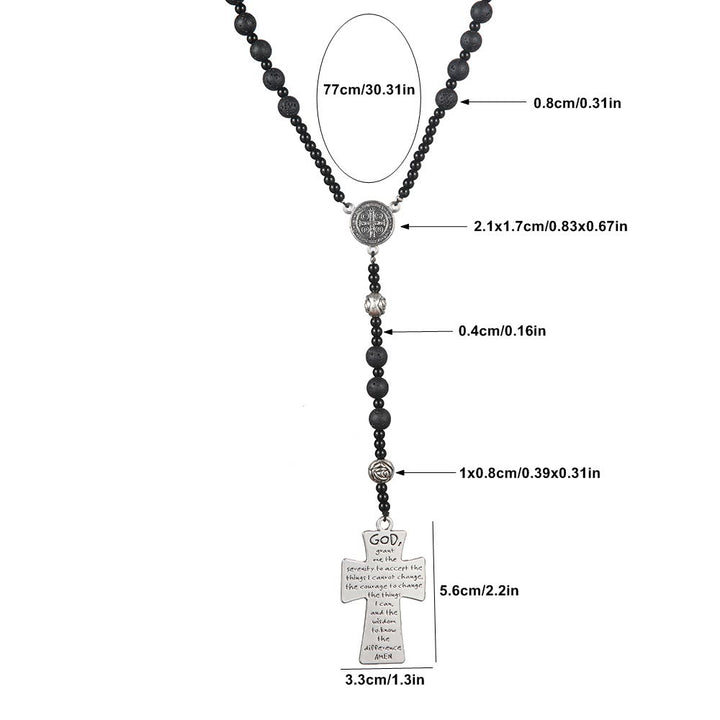 St. Benedict Medal & Cross of 8 mm Round Black Volcanic Stone Nylon Cord Rosary - image 4