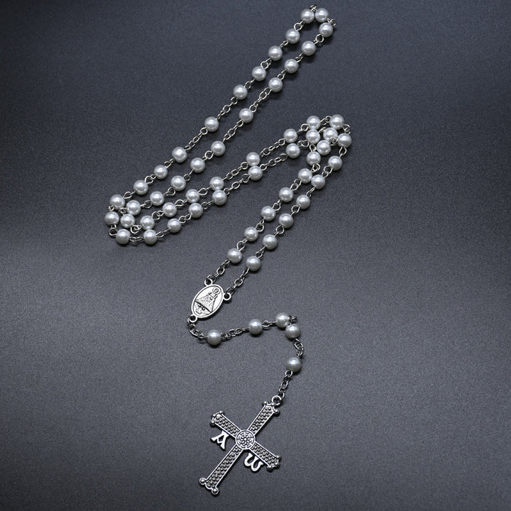 San Juan del Valle Medal & Cross of 6 mm Round White Glass Alloy Chain Rosary - image 3