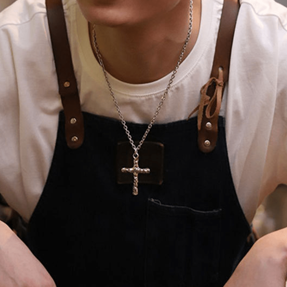 Minimalist Style Heavy Metal Cracked Cross Necklace - image 6
