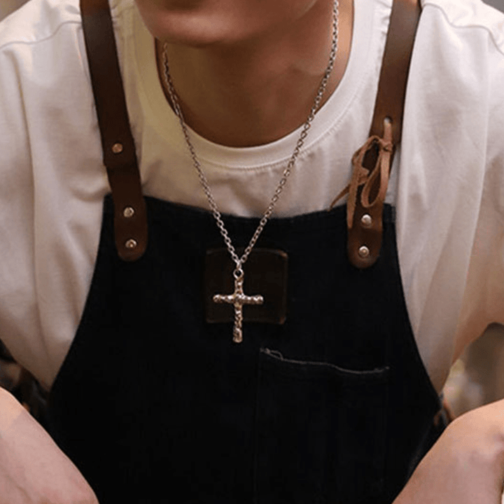 Minimalist Style Heavy Metal Cracked Cross Necklace - image 6