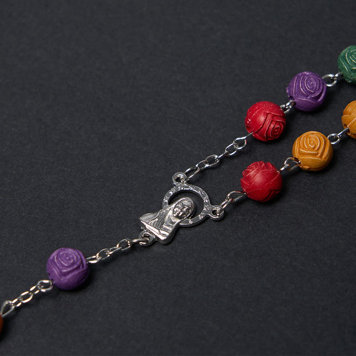 Our Lady of Guadalupe & Crucifix of 8 mm Rose Multicolor Resin Alloy Chain Rosary - image 11