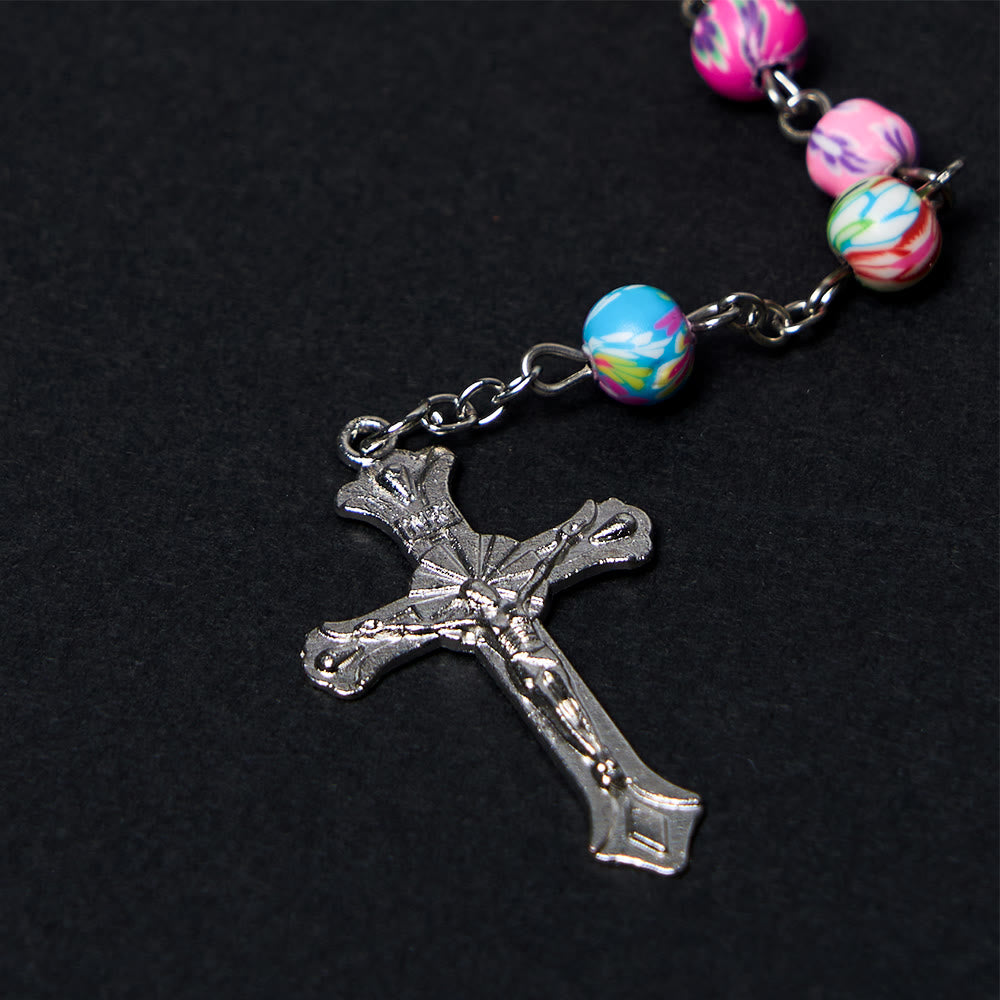 Our Lady of Guadalupe & Crucifix of 6 mm Round Multicolor Polymer Clay Alloy Chain Rosary - image 10
