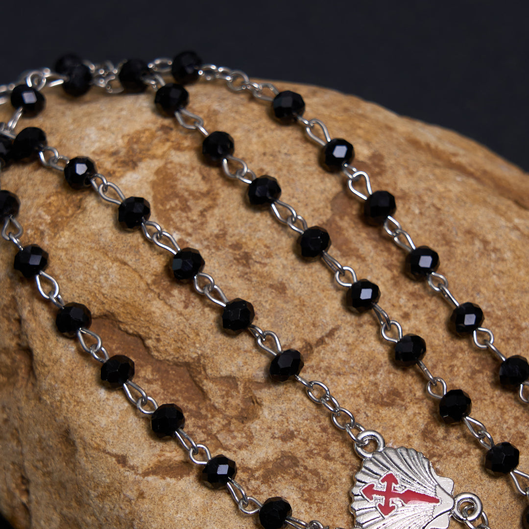 Crucifix of 6 mm Polyhedron Black Crystal Alloy Chain Rosary - image 8