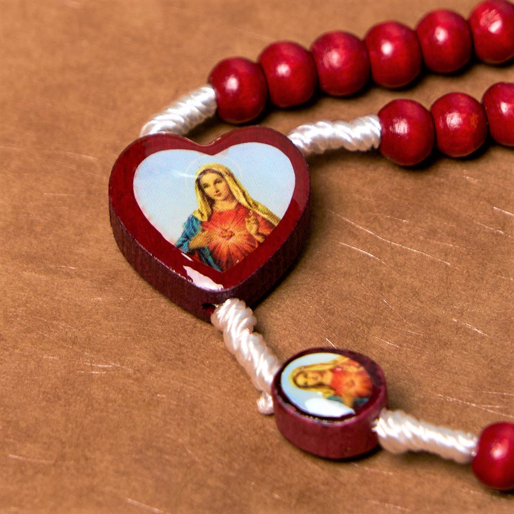 Wine Red Wooden Beads Cross Virgin Mary Hand Held Rosary - image 9