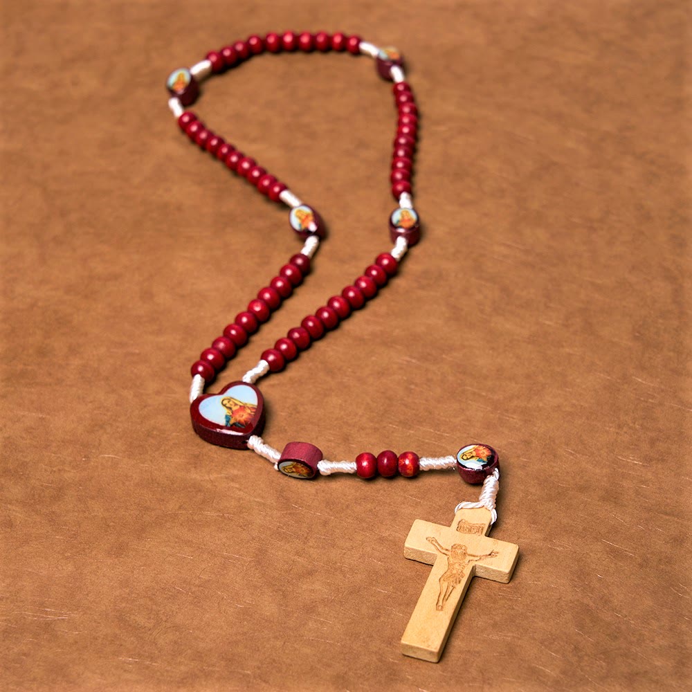 Wine Red Wooden Beads Cross Virgin Mary Hand Held Rosary - image 4
