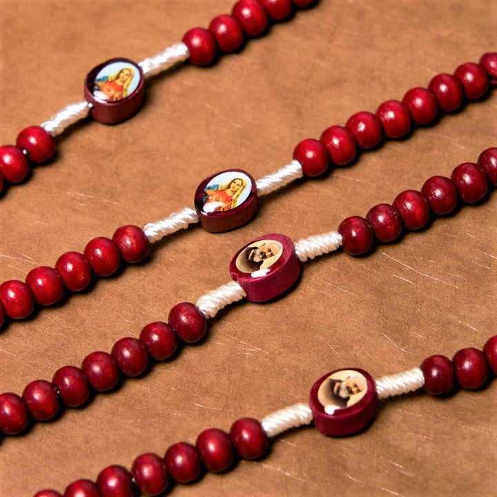 Wine Red Wooden Beads Cross Virgin Mary Hand Held Rosary - image 6