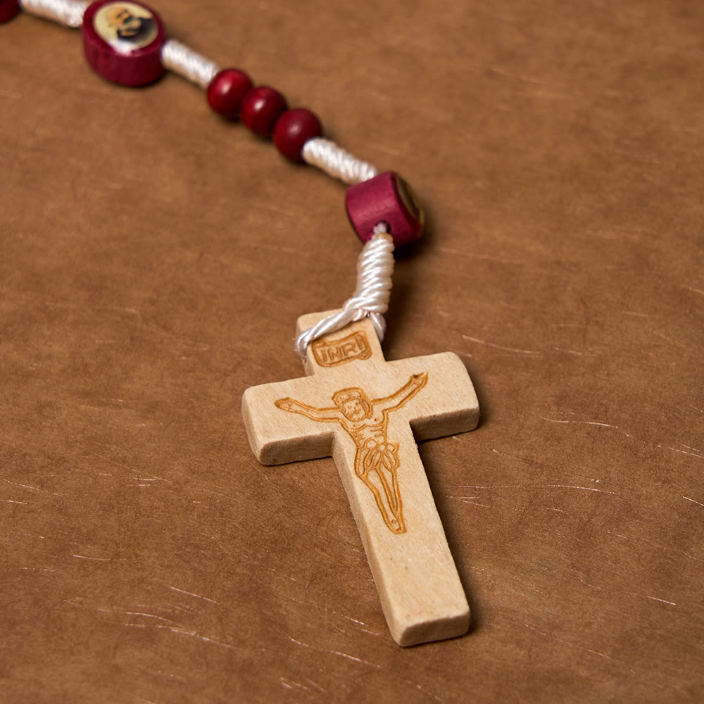 Wine Red Wooden Beads Cross Virgin Mary Hand Held Rosary - image 13