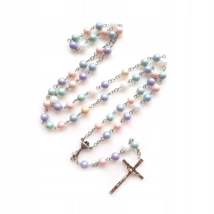 Holy Grail & Crucifix of 8 mm Round Multicolor Acrylic Alloy Chain Rosary - image 4
