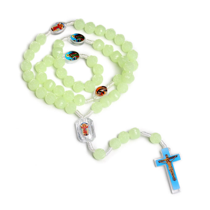 Crucifix of 10 mm Rose Luminous Green Resin Nylon Cord Rosary - image 4