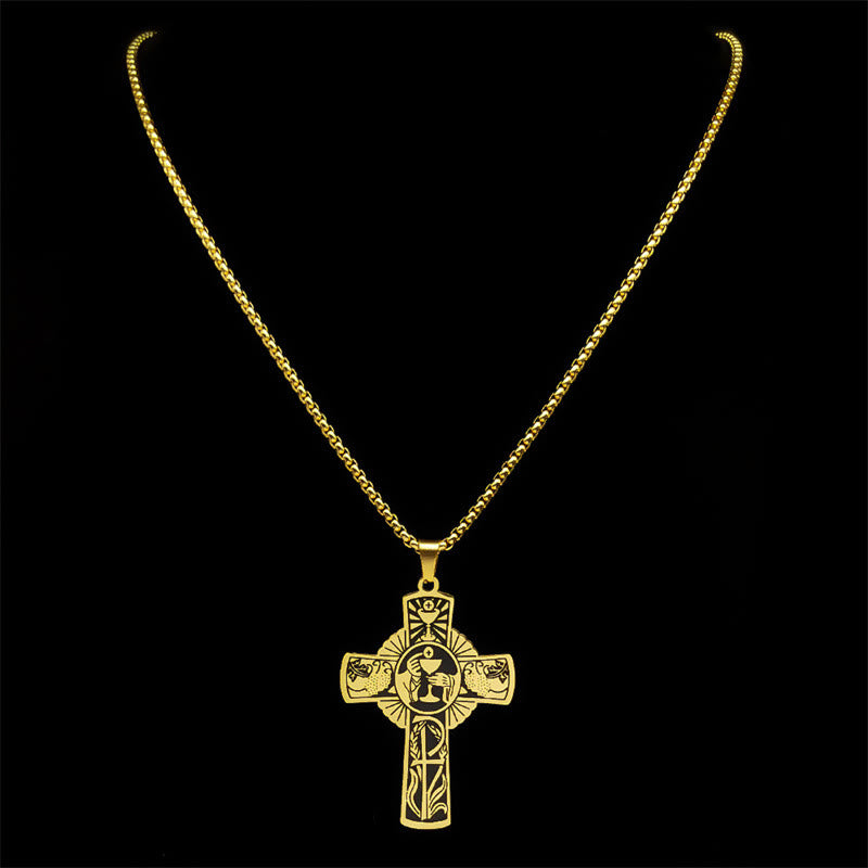 Multi-element Style Eucharist Halo Grapevine Cross Necklace - image 4