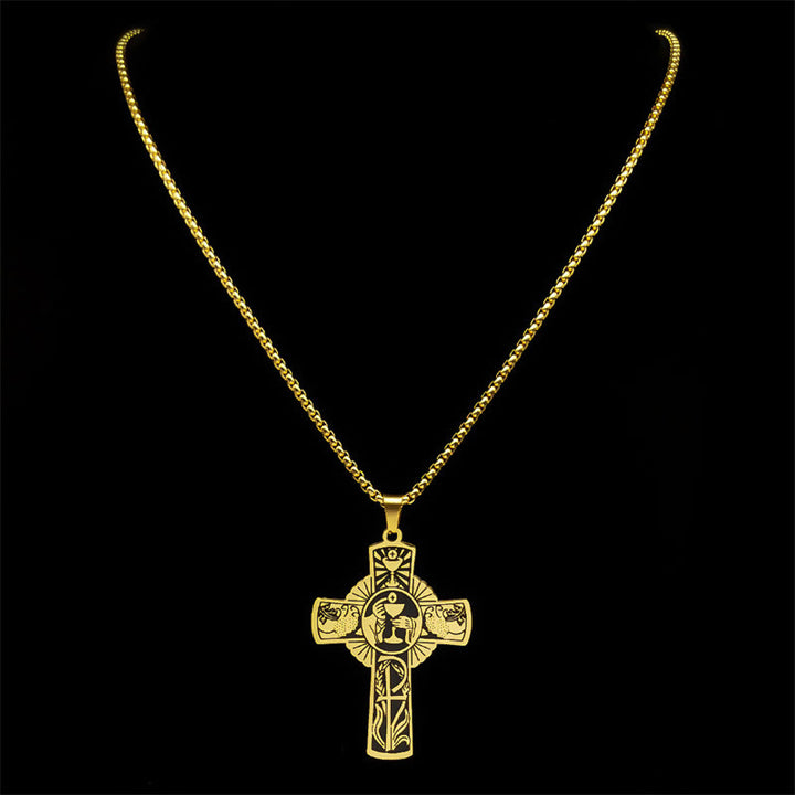 Multi-element Style Eucharist Halo Grapevine Cross Necklace - image 4