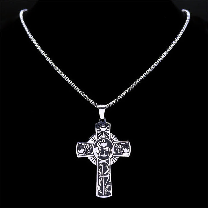 Multi-element Style Eucharist Halo Grapevine Cross Necklace - image 6