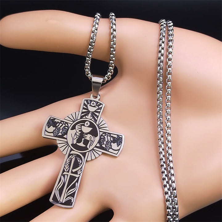 Multi-element Style Eucharist Halo Grapevine Cross Necklace - image 7